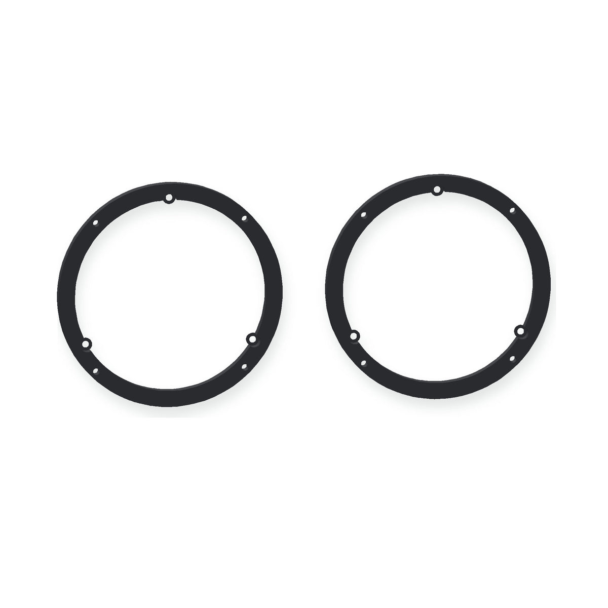 Pair of black front speaker adapters on a neutral studio background.