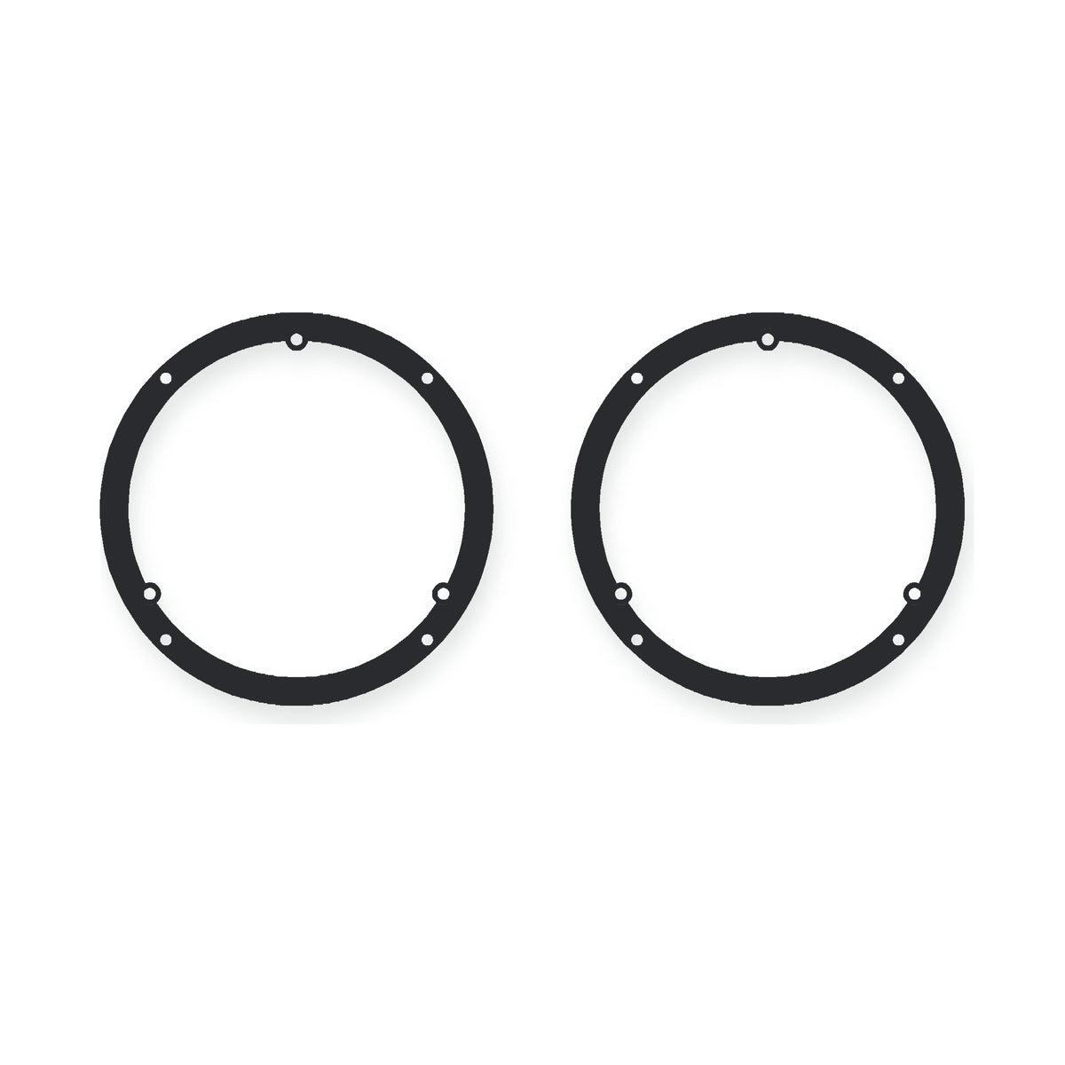 Two black front speaker adapters shown together on a neutral studio background.