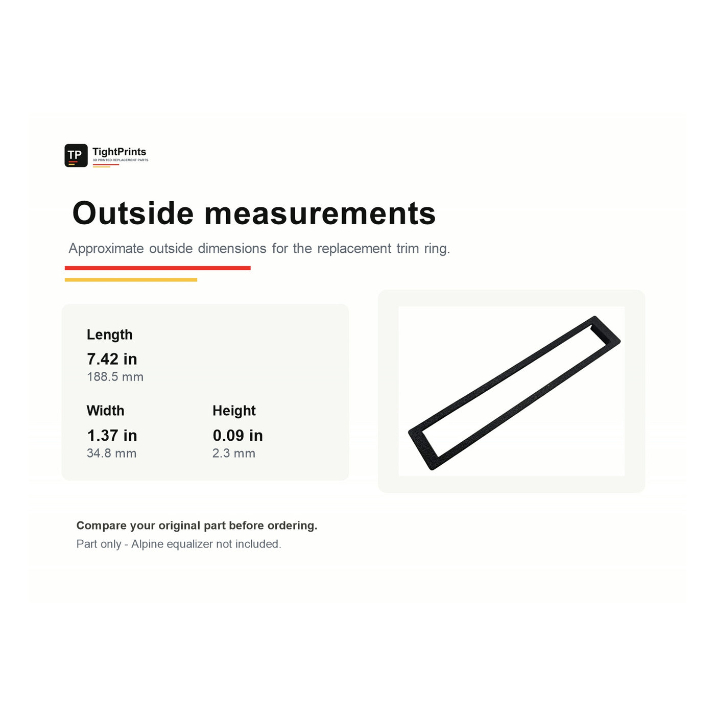 Alpine ERE-G190 / G-180 / 3318 Trim Ring outside measurements - TightPrints product photo