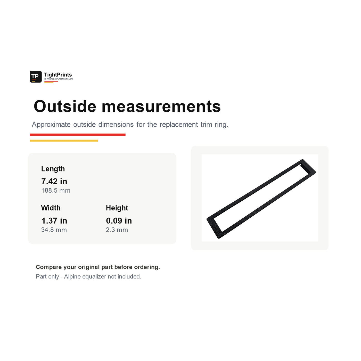 Alpine ERE-G190 / G-180 / 3318 Trim Ring original outside measurements card - TightPrints product photo