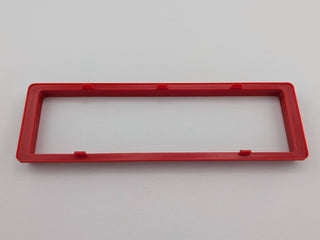 Red Alpine CD radio replacement bezel trim ring mounting tab close-up