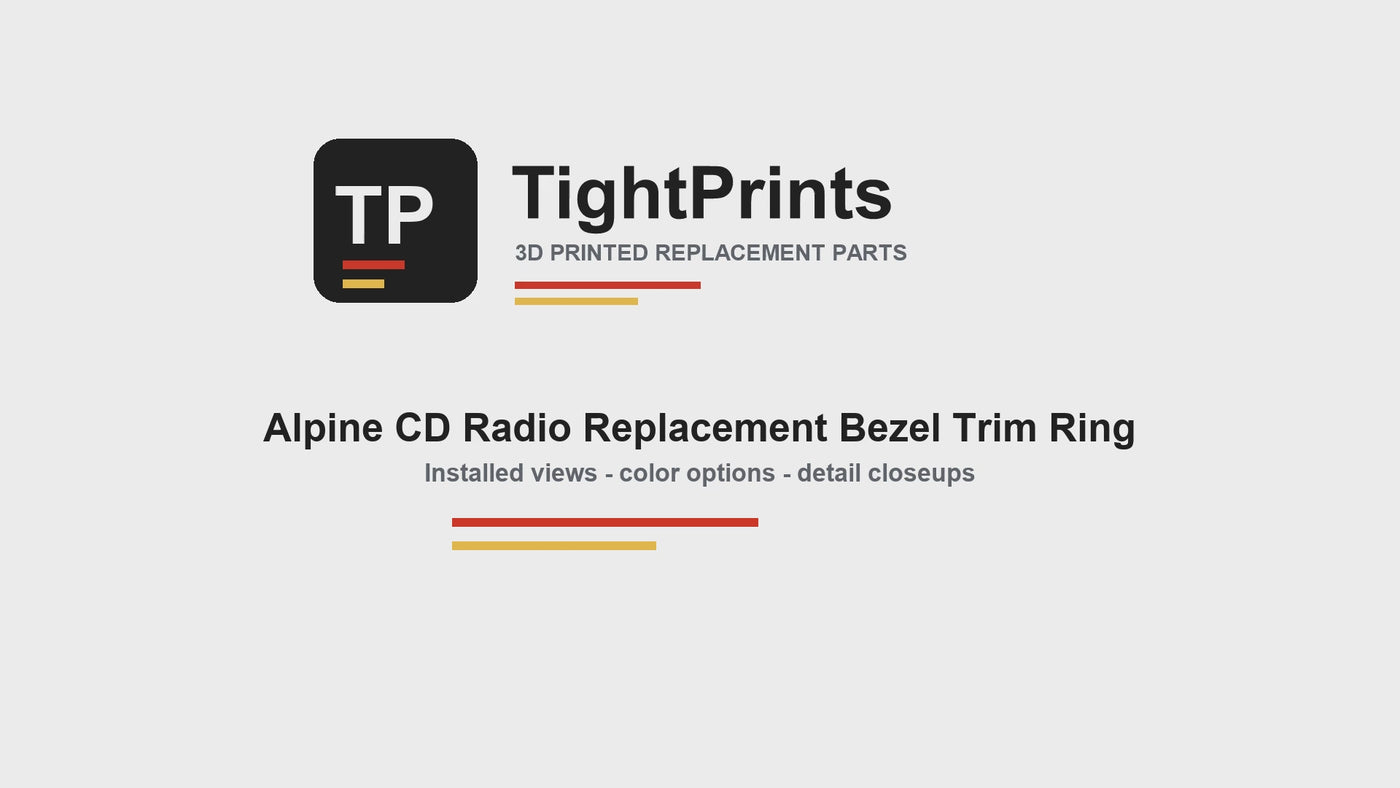 TightPrints Alpine CD radio replacement bezel trim ring video with outside Length Width Height measurements and custom order info