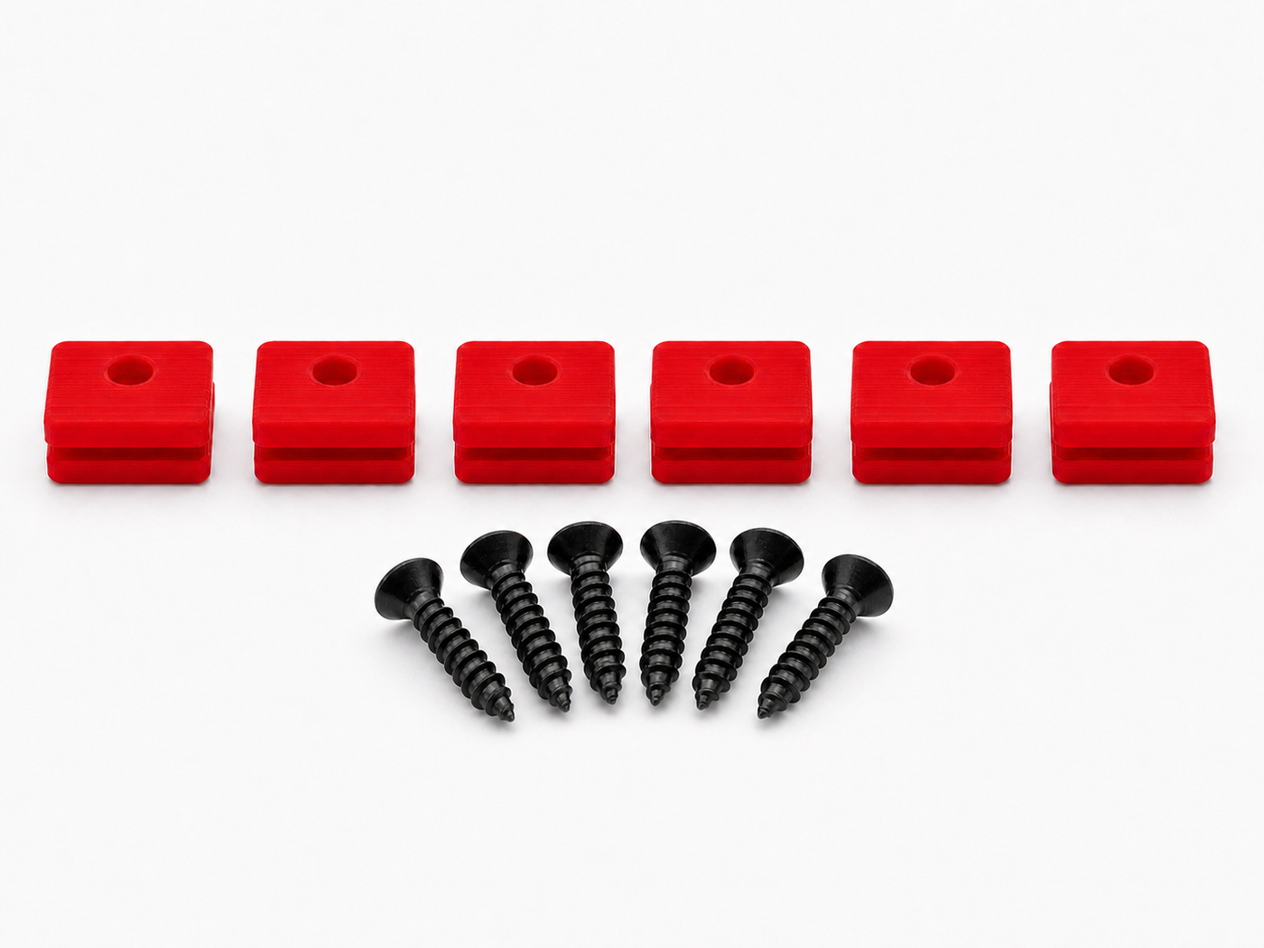 Red Hifonics Series VII and VIII replacement mounting kit showing six feet and six included screws