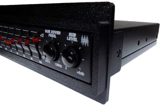 Kicker KQ9 equalizer with Black replacement faceplate and bezel installed, right-angle fitment view; equalizer not included