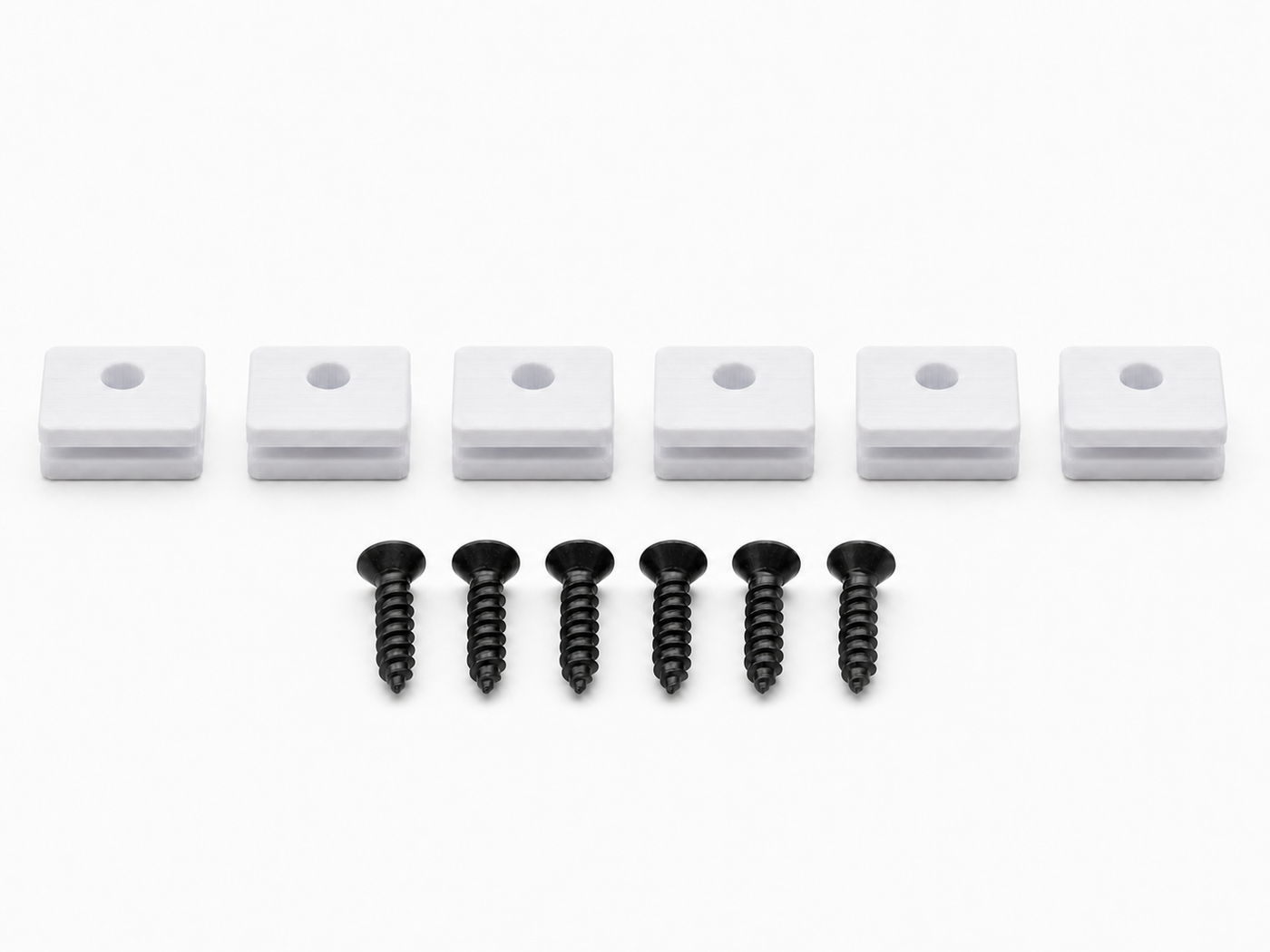 White Hifonics Series VII and VIII replacement mounting kit showing six feet and six included screws