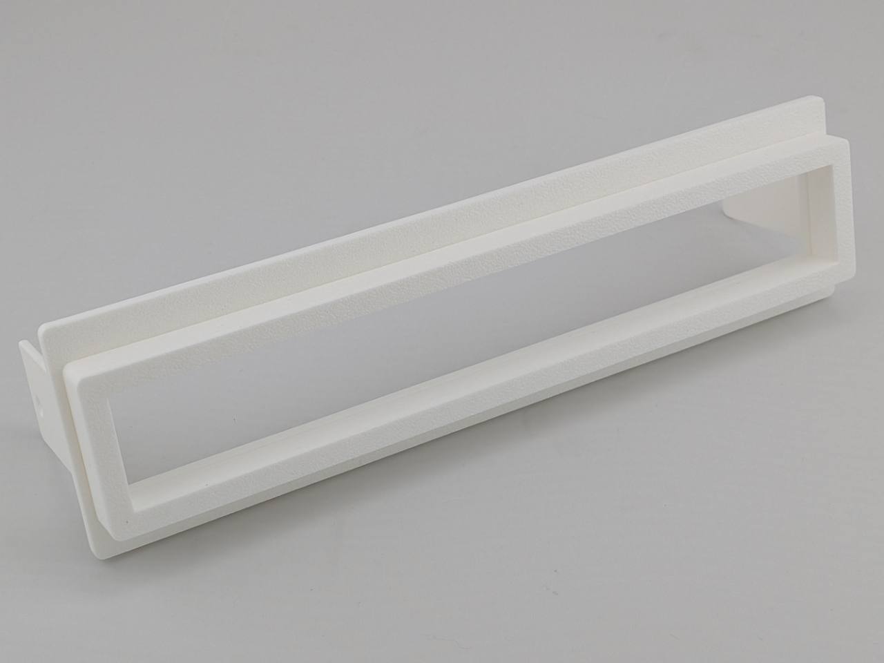 White TightPrints two-piece replacement faceplate and fitment-based bezel set for Alpine ERE-G180, G-180, 3318, 3331, and 3321, angled front view