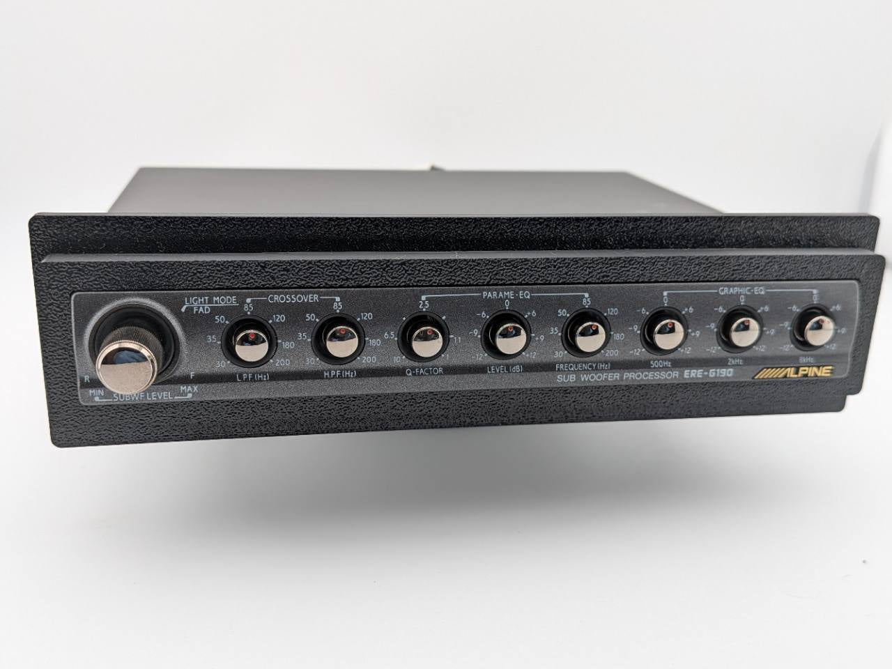 Black TightPrints replacement faceplate and bezel fitted to an Alpine ERE-G190, full front view; equalizer shown for fitment only and not included