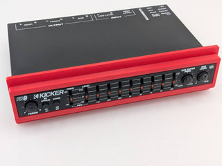Kicker KQ9 equalizer with Red replacement faceplate and bezel installed, front fitment view; equalizer not included