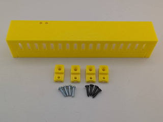Yellow Kicker amplifier cover mounting feet kit with four silver screws and four black screws