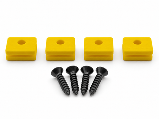 Yellow Hifonics Generation X replacement mounting kit showing four feet and four included screws