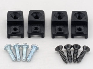 Black TightPrints replacement amplifier mounting feet kit for compatible Kicker Stillwater Designs amplifiers, showing four feet and eight included screws