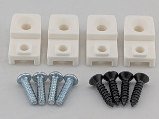 White TightPrints replacement amplifier mounting feet kit for compatible Kicker Stillwater Designs amplifiers, showing four feet and eight included screws