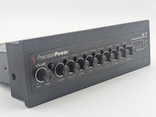 Angled fitment view of a Black replacement bezel on a Precision Power PPI E.7 Equalizer; equalizer not included