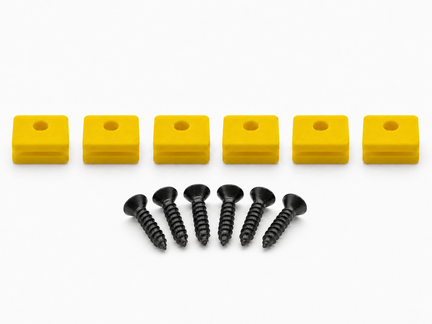 Yellow Hifonics Series VII and VIII replacement mounting kit showing six feet and six included screws