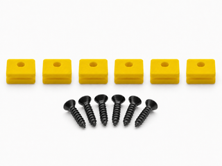 Yellow Hifonics Series VII and VIII replacement mounting kit showing six feet and six included screws