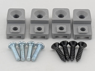 Gray TightPrints replacement amplifier mounting feet kit for compatible Kicker Stillwater Designs amplifiers, showing four feet and eight included screws