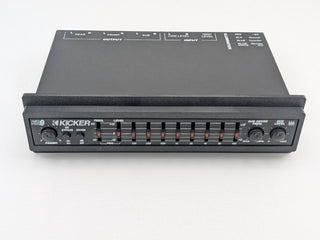 Kicker KQ9 equalizer with Black replacement faceplate and bezel installed, straight-on fitment view; equalizer not included
