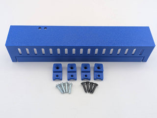 Blue Kicker amplifier cover mounting feet kit with four silver screws and four black screws